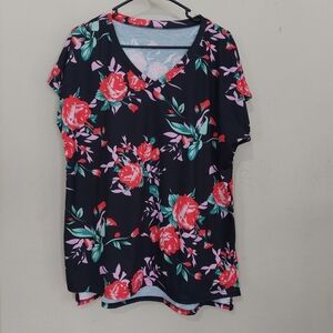 L Women's Black/Pink/Orange Floral T-shirt